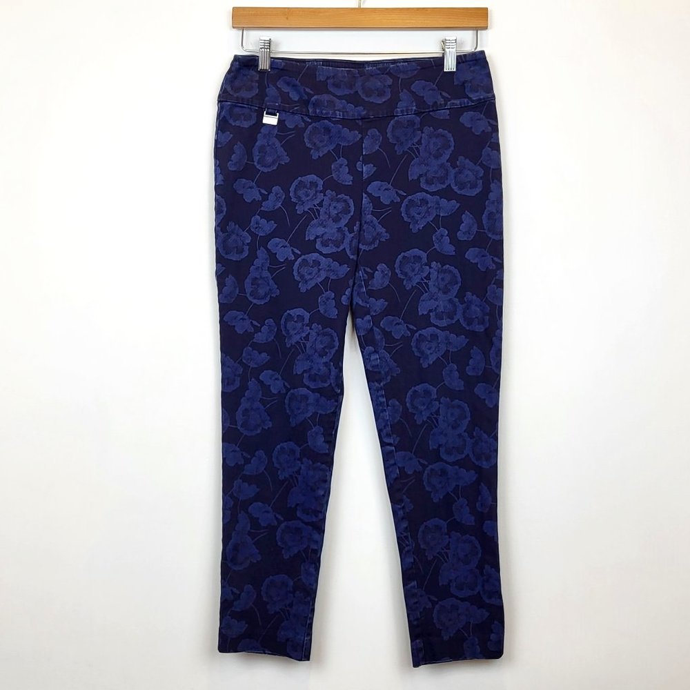 Lisette of Montreal Blue Floral Mid-Rise Tummy Panel Leggings, Size 8, GUC